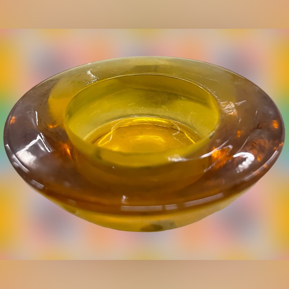 Small Amber Colored Solid Glass Votive Tea Light Candle Holder or Ashtray